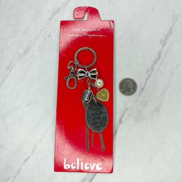 Sandra Magsamen Believe Keep Calm and Carry On Keychain Keyring - Picture 1 of 10
